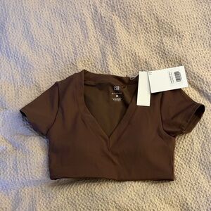 NWT Crop Shop Boutique V-Neck Crop Top - Dark Brown